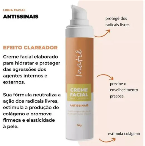 Creme Facial Antissinais Vitamina+Colágeno Inatiê 50 Gr