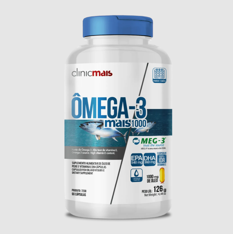 ÔMEGA-3 MAIS 1000 - Óleo de Peixe e Vitamina E - 90 capsulas