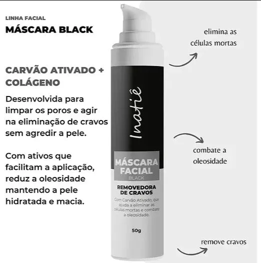 Máscara Black Facial Carvão Ativado+Colágeno Inatiê 50 Gr