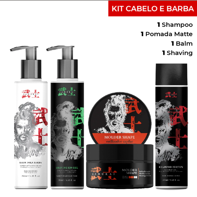 Kit Shampoo + Pomada Efeito Matte + Shaving + Balm para Barba