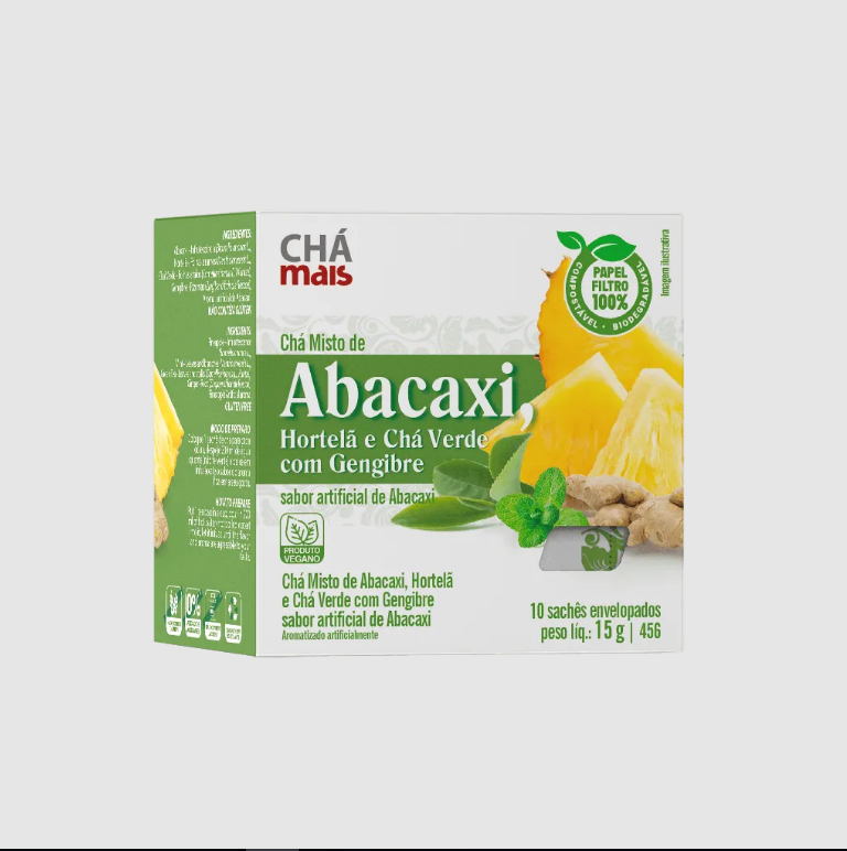 CHÁ MISTO DE ABACAXI, HORTELÃ, CHÁ VERDE E GENGIBRE - 10 sachês