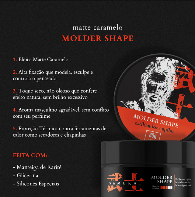 Pomada Modeladora e Estilizadora Cabelo Molder Shape Samurai 80G