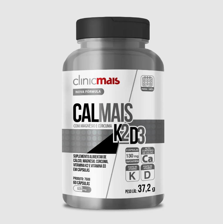 CALMAIS - Cálcio, Magnésio, Cúrcuma, Vitaminas K2 e D3 - 60 Cápsulas